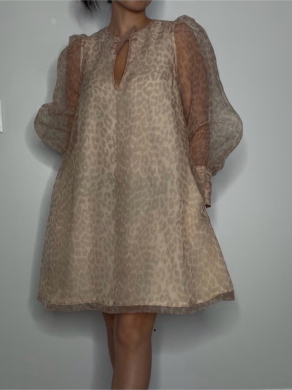 House of Harlow 1960 Sheer Leopard Mini Dress in Beige